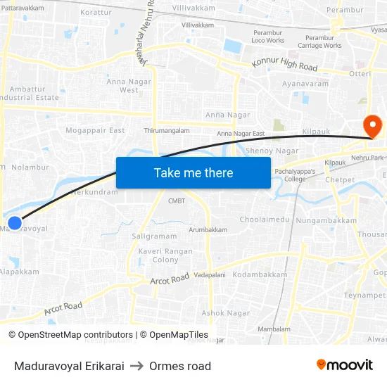 Maduravoyal Erikarai to Ormes road map