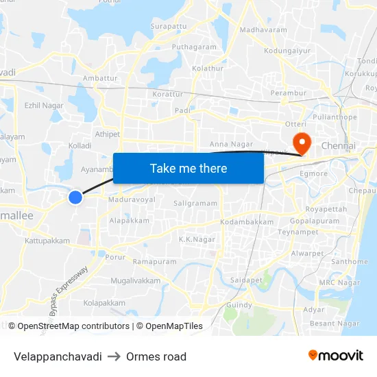 Velappanchavadi to Ormes road map