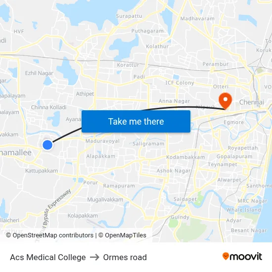 Acs Medical College to Ormes road map