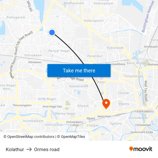 Kolathur to Ormes road map