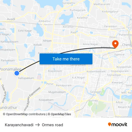 Karayanchavadi to Ormes road map