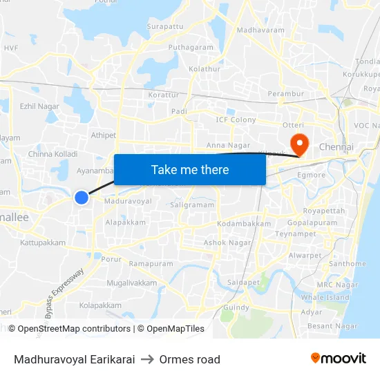 Madhuravoyal Earikarai to Ormes road map