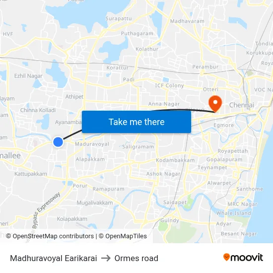 Madhuravoyal Earikarai to Ormes road map