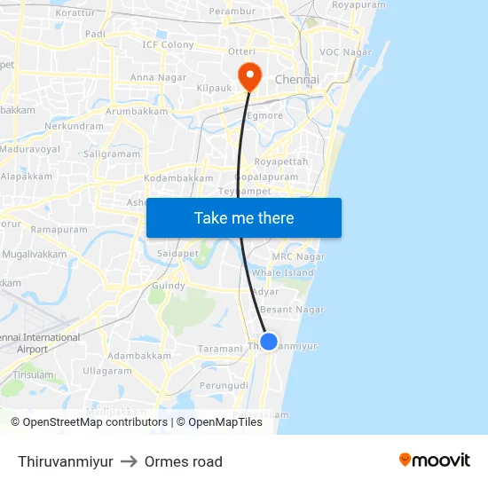 Thiruvanmiyur to Ormes road map