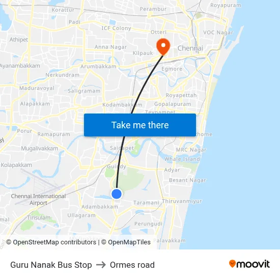 Guru Nanak Bus Stop to Ormes road map