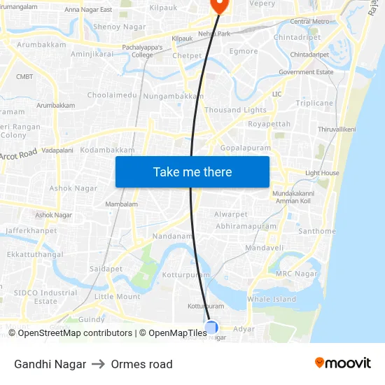 Gandhi Nagar to Ormes road map