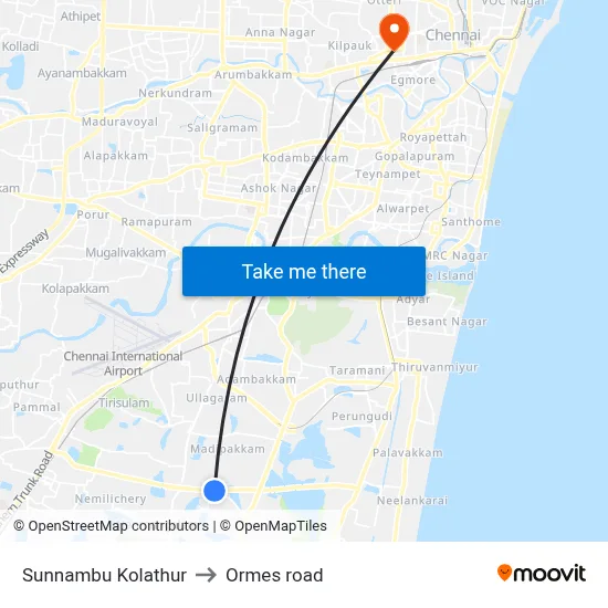 Sunnambu Kolathur to Ormes road map