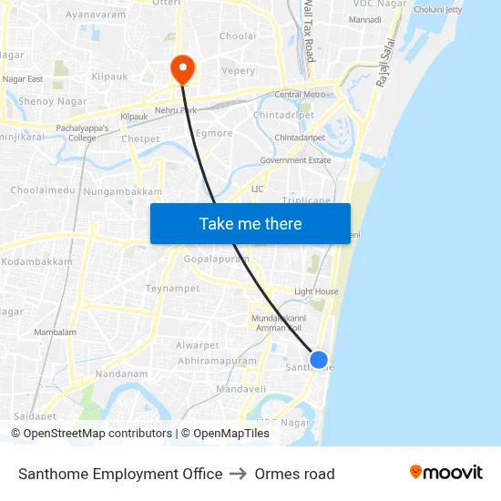 Santhome Employment Office to Ormes road map