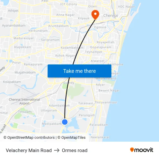 Velachery Main Road to Ormes road map