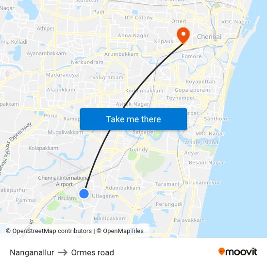 Nanganallur to Ormes road map
