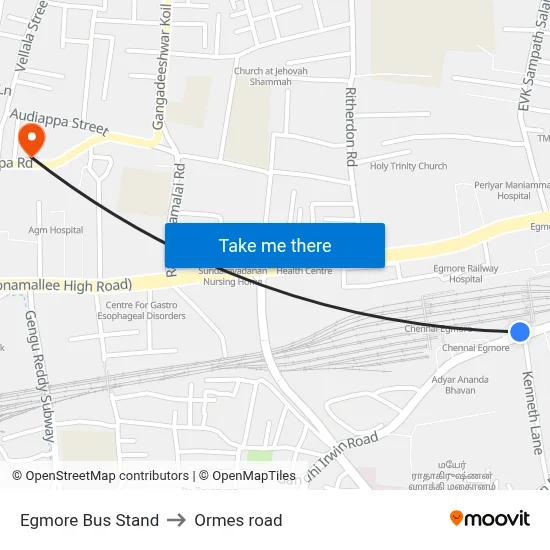 Egmore Bus Stand to Ormes road map
