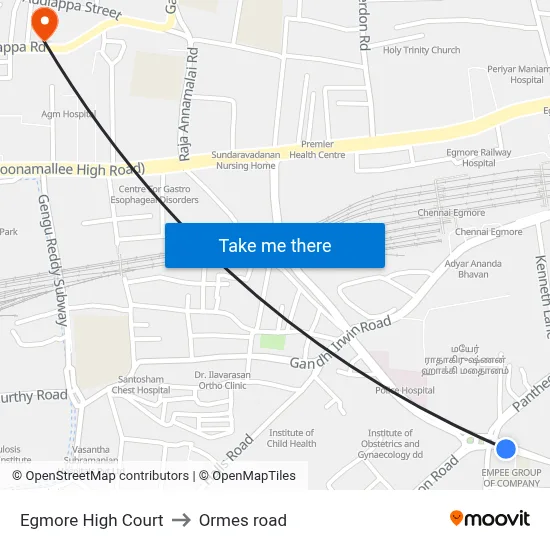 Egmore High Court to Ormes road map