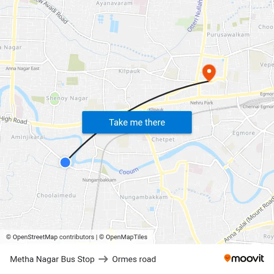 Metha Nagar Bus Stop to Ormes road map