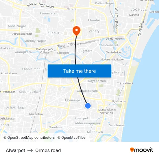 Alwarpet to Ormes road map