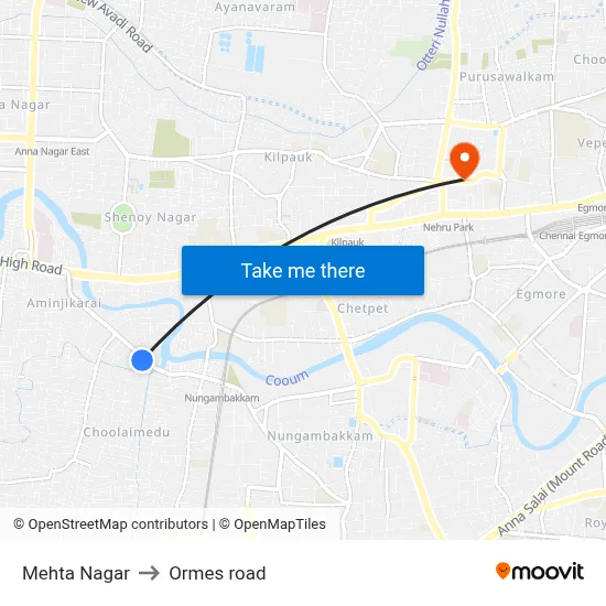 Mehta Nagar to Ormes road map