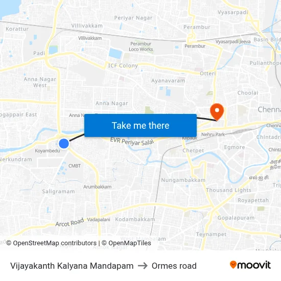 Vijayakanth Kalyana Mandapam to Ormes road map