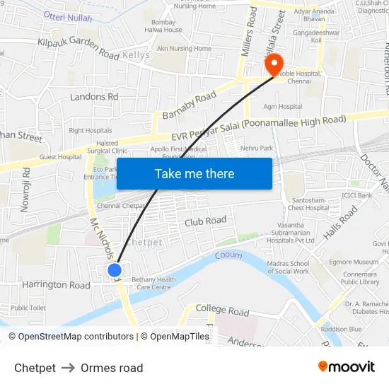 Chetpet to Ormes road map