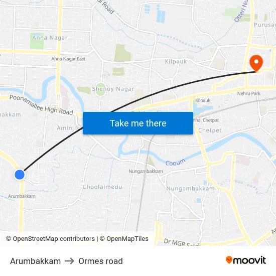 Arumbakkam to Ormes road map