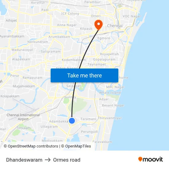 Dhandeswaram to Ormes road map