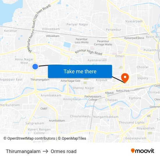 Thirumangalam to Ormes road map