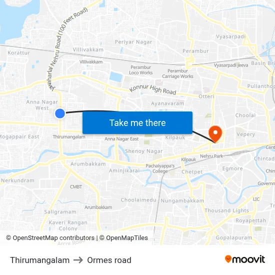 Thirumangalam to Ormes road map