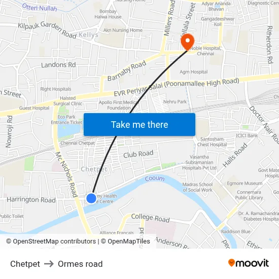 Chetpet to Ormes road map