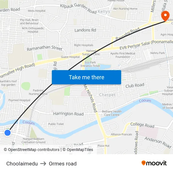 Choolaimedu to Ormes road map