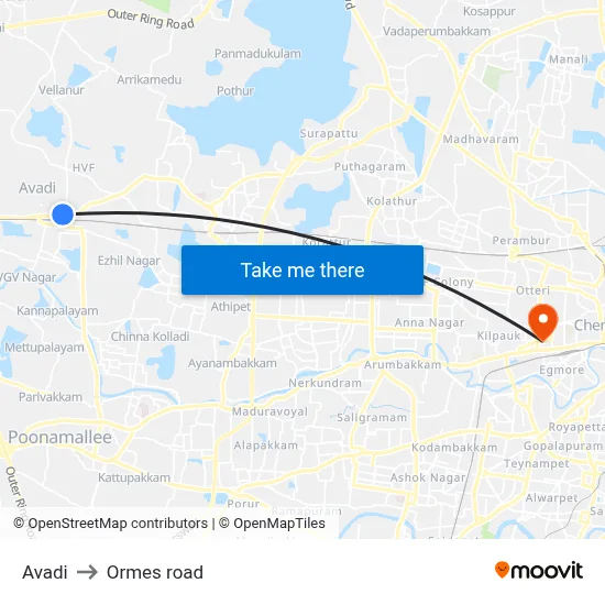 Avadi to Ormes road map