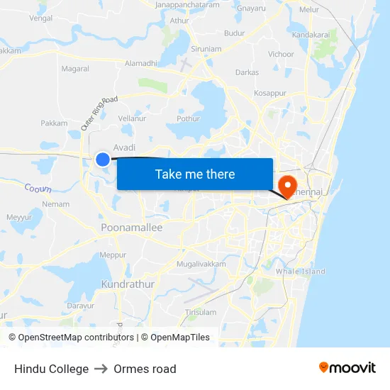Hindu College to Ormes road map