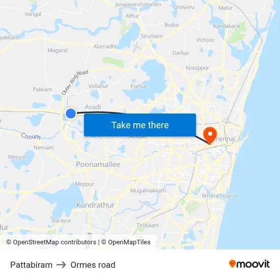 Pattabiram to Ormes road map