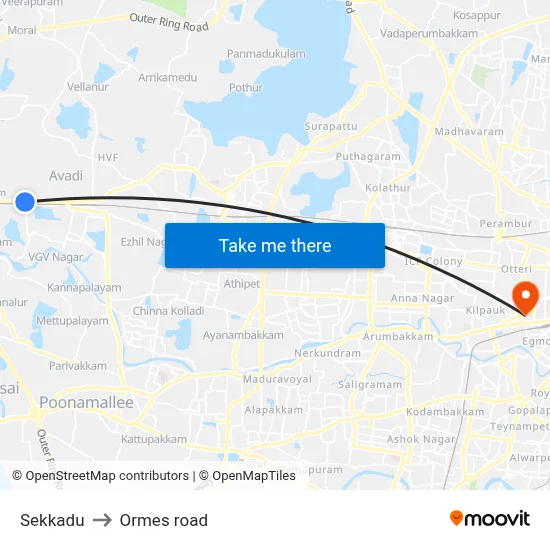 Sekkadu to Ormes road map