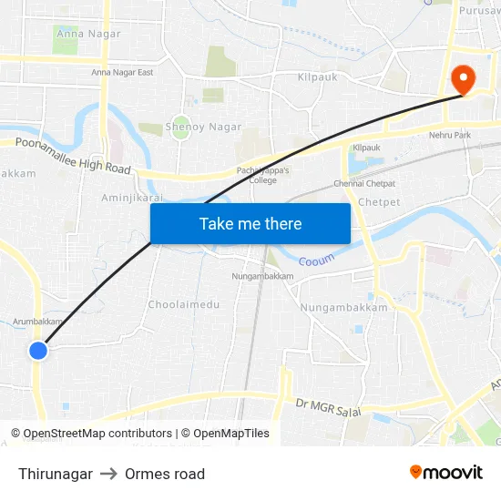 Thirunagar to Ormes road map