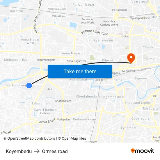 Koyembedu to Ormes road map