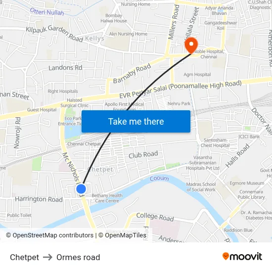 Chetpet to Ormes road map