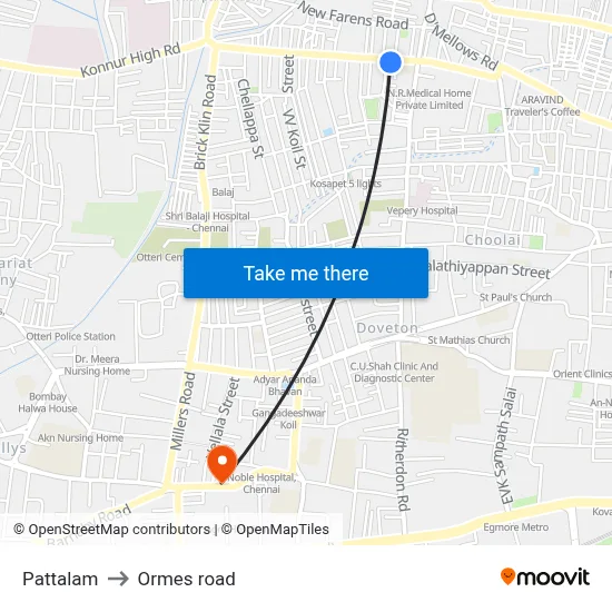 Pattalam to Ormes road map