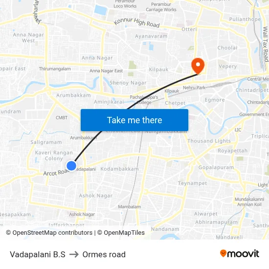 Vadapalani B.S to Ormes road map