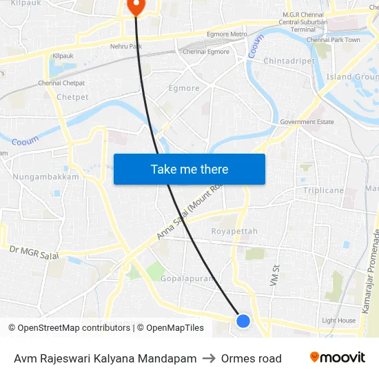 Avm Rajeswari Kalyana Mandapam to Ormes road map