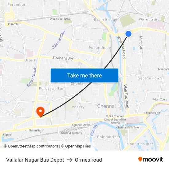 Vallalar Nagar Bus Depot to Ormes road map