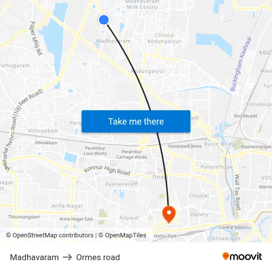 Madhavaram to Ormes road map