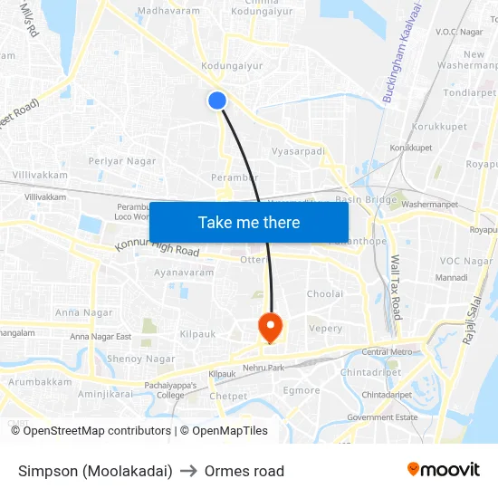Simpson (Moolakadai) to Ormes road map