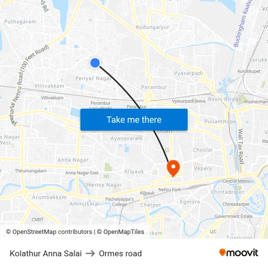 Kolathur Anna Salai to Ormes road map