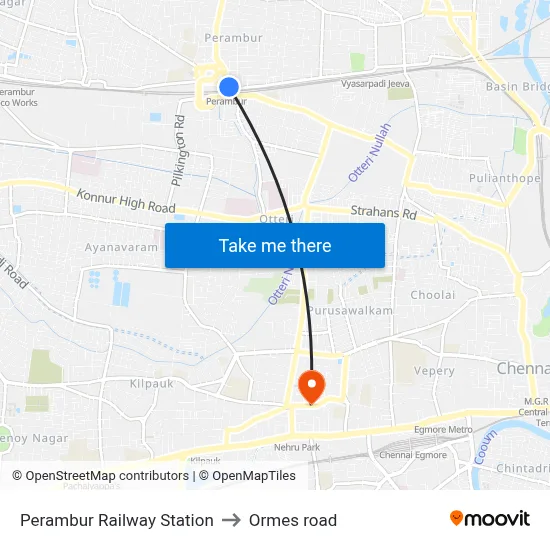 Perambur Railway Station to Ormes road map