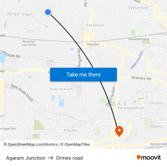 Agaram Junction to Ormes road map