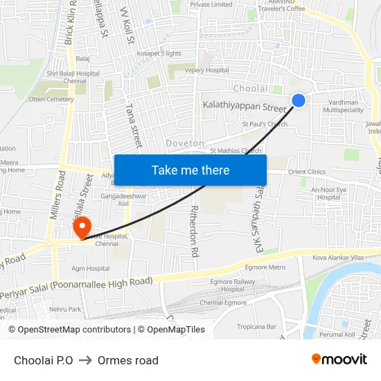 Choolai P.O to Ormes road map