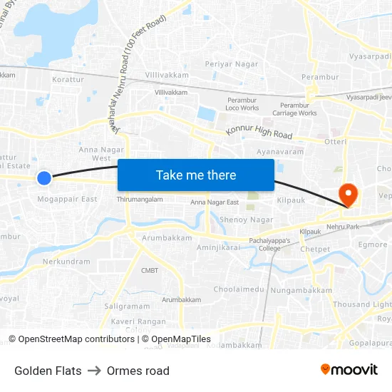 Golden Flats to Ormes road map