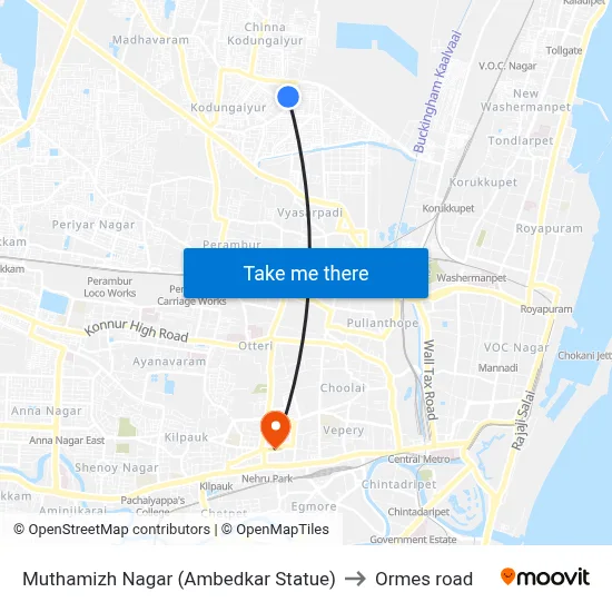 Muthamizh Nagar (Ambedkar Statue) to Ormes road map