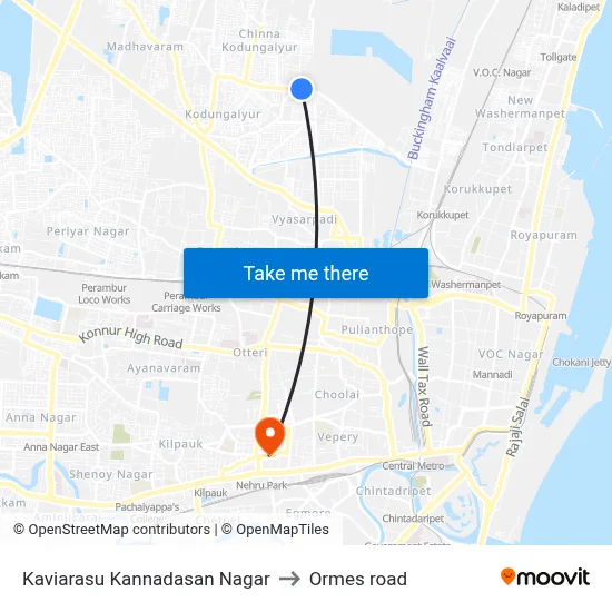 Kaviarasu Kannadasan Nagar to Ormes road map