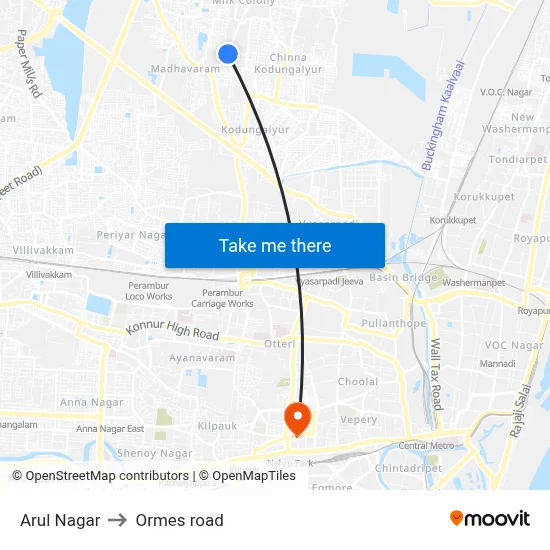 Arul Nagar to Ormes road map