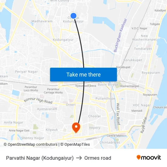 Parvathi Nagar (Kodungaiyur) to Ormes road map