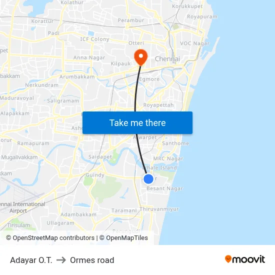 Adayar O.T. to Ormes road map